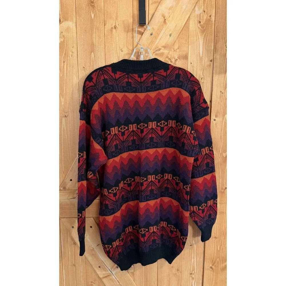 Vintage Baby Alpaca Southwestern Geometric Knit Sweater Men’s Medium Red Black